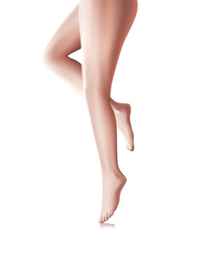 Beautiful Woman Long Legs Isolated on White Background. Hair Removal Procedure, Healthy Perfect Hairless Skin, Beauty Young Female Smooth Soft and Silky Body 3D Vector Realistic Illustration, Clip art
