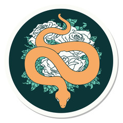 tattoo style sticker of a snake and roses
