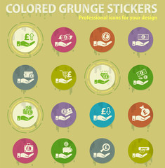 hand and money colored grunge icons
