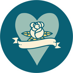 tattoo style icon of a heart rose and banner