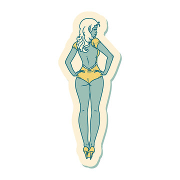 tattoo style sticker of a pinup swimsuit girl