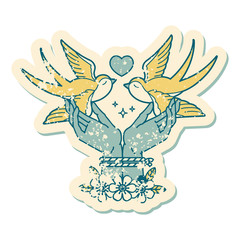 Fototapeta premium distressed sticker tattoo style icon of a tied hands and swallows