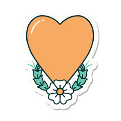 tattoo style sticker of a heart and flower
