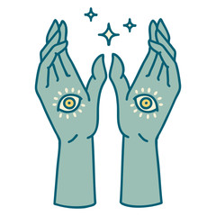 tattoo style icon of mystic hands