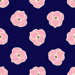 Pink poppy flowers seamless repeat vector pattern for wrapping paper,print,fabrics.