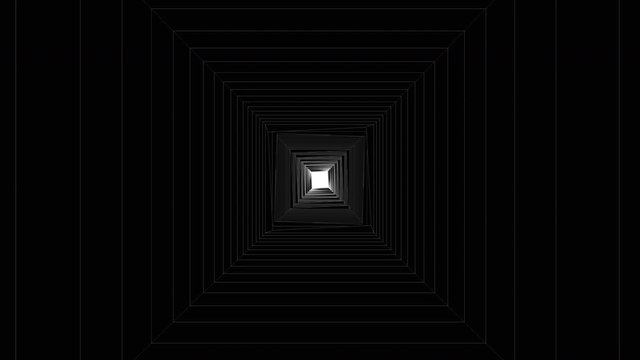 Black abstraction tunnel. Fly out through the grid. Wareframe. Graphics in motion, background animation. Digitally generated animation of concentric lines.	