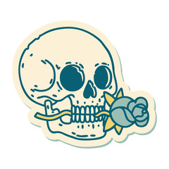 tattoo style sticker of a skull and rose