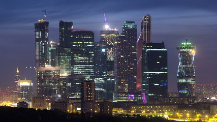 Fototapeta na wymiar Skyscrapers International Business Center City day to night timelapse , Moscow, Russia