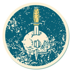 distressed sticker tattoo style icon of a skull and dagger