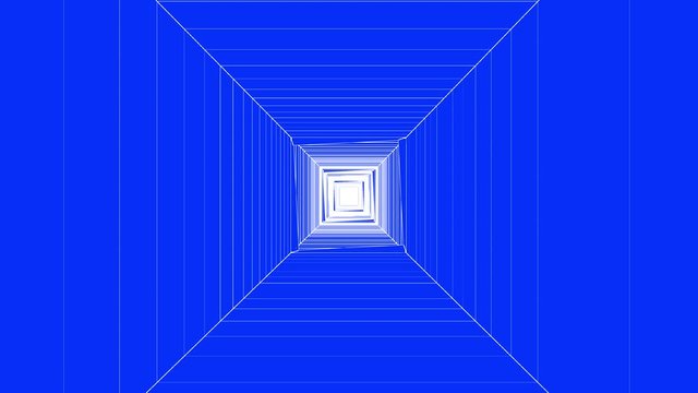 Blue abstraction tunnel. Fly out through the grid. Wareframe. Graphics in motion, background animation. Digitally generated animation of concentric lines.