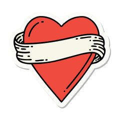 tattoo style sticker of a heart and banner