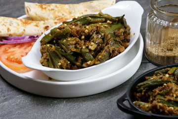 Bhindi Masala or stuffed Bhindi or okra, an Indian vegetable