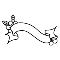 black line tattoo of a banner and flowers