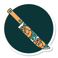 tattoo style sticker of a dagger and flowers
