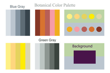 Color trend spring, summer palette vector illustration.  Set samples color design for interior ideas, fashion, fabrics and more themes design art. Botanical spring collection color design.