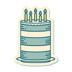 tattoo style sticker of a birthday cake