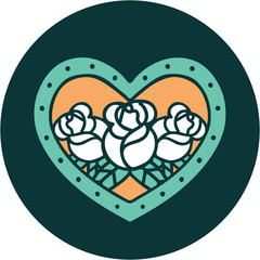 tattoo style icon of a heart and flowers