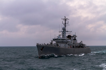 Fototapeta na wymiar War Ship during mission of protect and rescue in sea. 