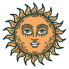 tattoo style icon of a sun with face