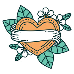tattoo style icon of a heart and banner