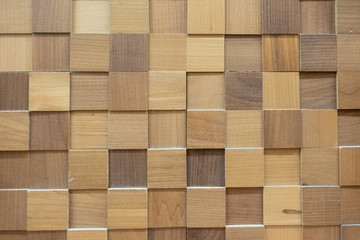 Wooden mosaic, wall decoration. Modern design, natural wood texture