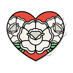 tattoo style sticker of a heart and flowers