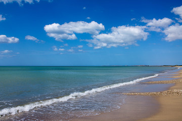 Diagonal shot of coastal line with exit from the sea.