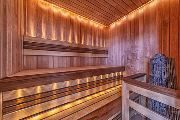 Sauna room interior with light