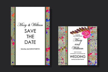 Set of wedding cards in delicate color. rose flowers. eps10 vector stock illustration.