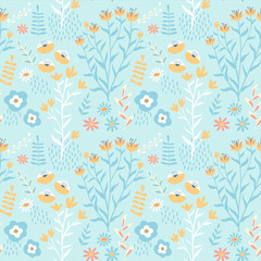 Fototapeta na wymiar Cute spring flower seamless pattern background