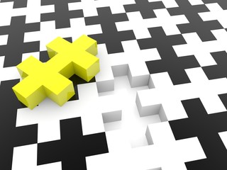 Fototapeta premium Yellow puzzle piece over black and white puzzle