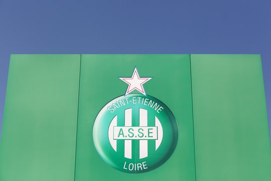 Saint Etienne, France - August 17, 2016:  Saint Etienne football club logo on a wall. Saint Etienne is a French association football club based in Saint Etienne