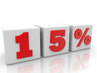 15% concept on white toy blocks