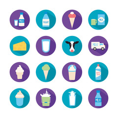 Isolated dairy flat style icon set vector design