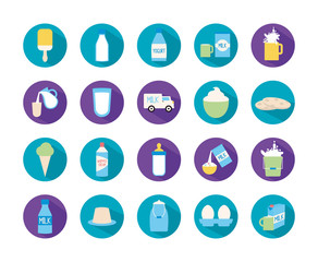 Isolated dairy flat style icon set vector design