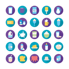 Isolated dairy flat style icon set vector design