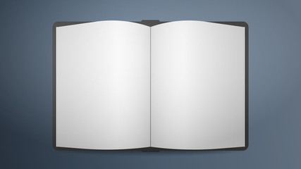 Open book top view. Realistic blank book on a gray background. Vector illustration.