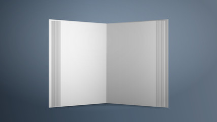 3d white blank book. Open book with empty sheets on a gray background. Good for advertising books.