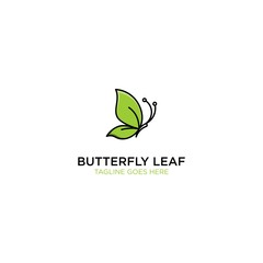 Butterfly with leaf. Fresh logo with monoline or line art style logo template