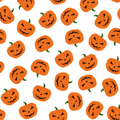 Seamless Halloween Pattern with Pumpkins on white background