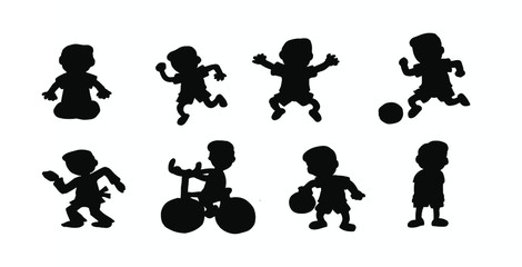 children's activities silhouette. vector cartoon.