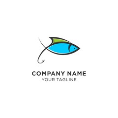 Obraz premium Fish logo with modern style and blue color for food or restaurant company logo template