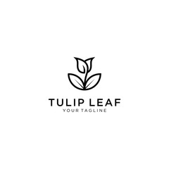 Tulips with leaf logo. Line art, outline, monoline, silhouette style  tulips flower. For salon or cosmetics brand logo template