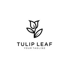 Tulips with leaf logo. Line art, outline, monoline, silhouette style  tulips flower. For salon or cosmetics brand logo template