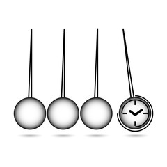 Pendulum Icon, Newton's Cradle with clock. l time concept. Stock vector illustration isolated on white background.
