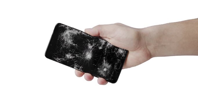 Broken phone in the hand isolate on white