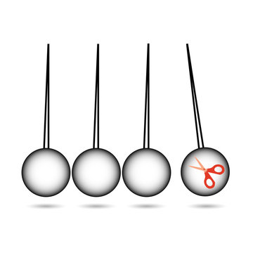 Pendulum Icon, Newton's Cradle with skissors. Design concept. Stock vector illustration isolated on white background.