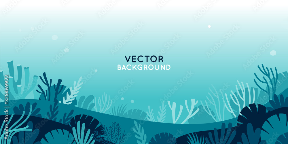 Aufkleber vector horizontal background with underwater scene and nature - marine life