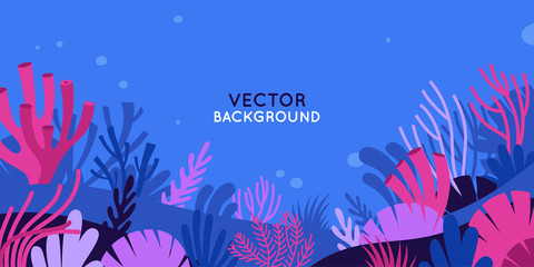 Vector horizontal background with underwater scene and nature