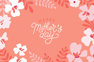 Vector illustration in flat simple style - happy mother's day greeting card